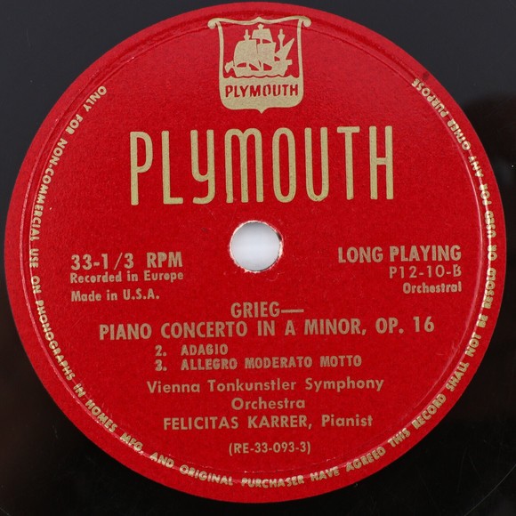 Grieg, Felicitas Karrer– Piano Concerto In A Minor Opus 16 1952 LP Record P12-10 - Picture 14 of 16